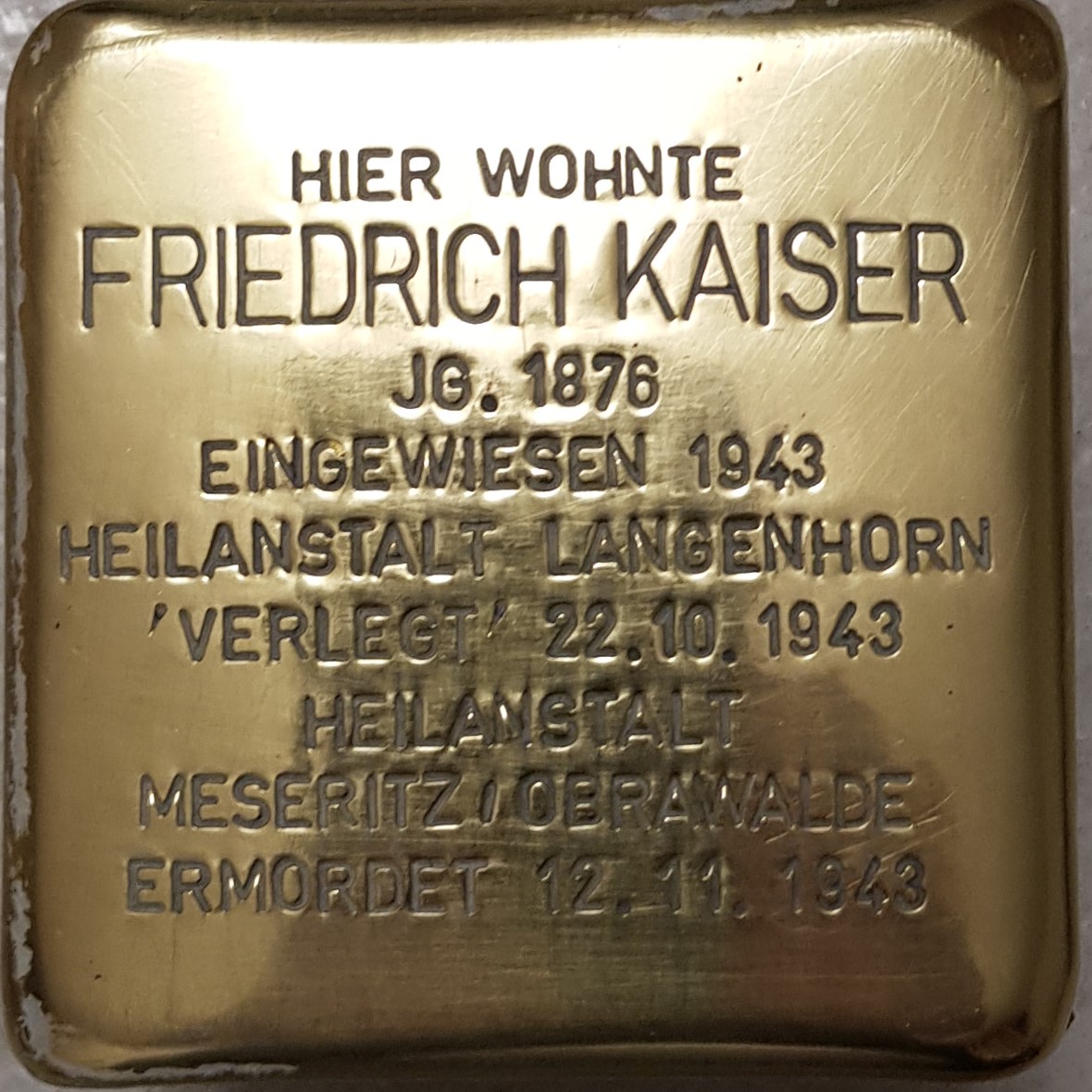 Stolperstein fr Friedrich Kaiser