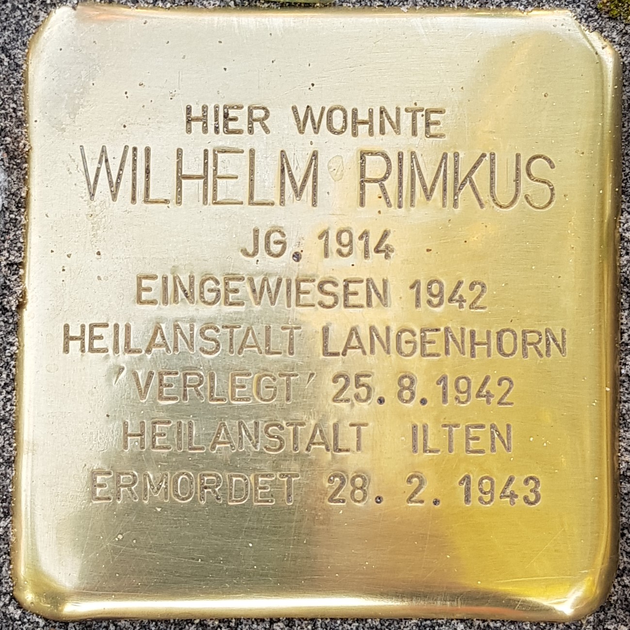 Stolperstein für Wilhelm Rimkus Stolperstein für Wilhelm Rimkus