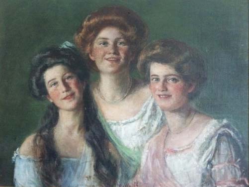 Links: Margarethe (Greta) Pniower (verh. Herrmann), mit ihren Schwestern Franziska und Edith (Zuordnung der beiden Schwestern ist nicht bekannt)